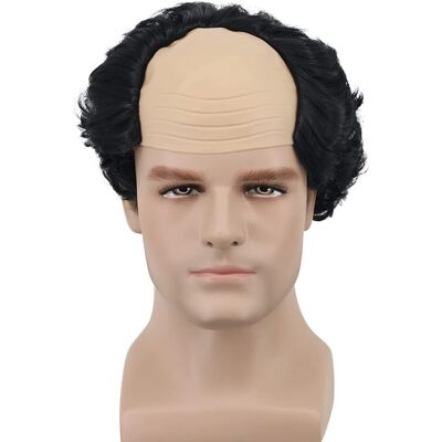 yuehong Yuehong Short Curly Black Old Men Wig Receding Hairline Balding Head Hair Heat yuehong Yuehong Short Curly Black Old Men Wig Receding Hairline Balding Head Hair Heat
