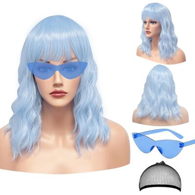 Acoeco Short Wigs With Air Bangs Shoulder Length Women'S Wig Curly Wavy Synthetic Hall Acoeco Short Wigs With Air Bangs Shoulder Length Women'S Wig Curly Wavy Synthetic Hall