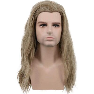 Karlery Mens Long Curly Wave Light Brown Wig Halloween Cosplay Wig Anime Costum Karlery Mens Long Curly Wave Light Brown Wig Halloween Cosplay Wig Anime Costum
