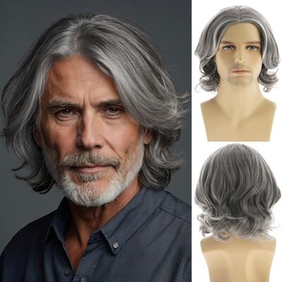 Dsimeig Mens Grey Wig Short Wavy Bob Synthetic Cosplay Party Replacement Dsimeig Mens Grey Wig Short Wavy Bob Synthetic Cosplay Party Replacement