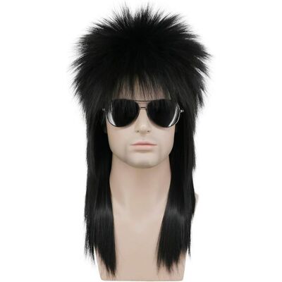 Karlery Men Women Long Straight Black Wig 70s 80s Heavy Metal Rocker Disco Mull Karlery Men Women Long Straight Black Wig 70s 80s Heavy Metal Rocker Disco Mull