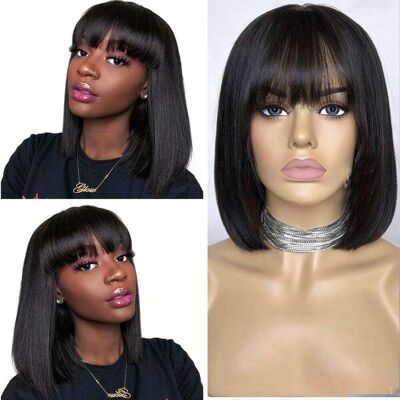 Classine Clarolair 12'' Human Hair Wigs With Bangs Bob Wig Human Hair Straight Short Bob Classine Clarolair 12'' Human Hair Wigs With Bangs Bob Wig Human Hair Straight Short Bob