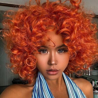 Porsmeer Reddish Orange Curly Afro Wigs For Women Natural Synthetic Hair Kinky Porsmeer Reddish Orange Curly Afro Wigs For Women Natural Synthetic Hair Kinky