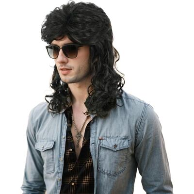 Karlery Men Women Long Curly Black 70s 80s Heavy Metal Rocker Mullet Wig Costum Karlery Men Women Long Curly Black 70s 80s Heavy Metal Rocker Mullet Wig Costum