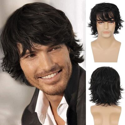 Qnbiar Short Black Layered Wig For Men Natural Fluffy Synthetic Heat Resistant Hallowe Qnbiar Short Black Layered Wig For Men Natural Fluffy Synthetic Heat Resistant Hallowe