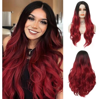 siudus Siudus Red Long Curly Wavy Wigs For Women Natural Ombre Black To Red Middle Par siudus Siudus Red Long Curly Wavy Wigs For Women Natural Ombre Black To Red Middle Par