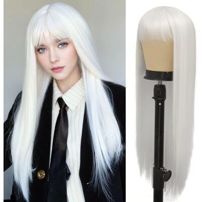 Siudus Womens White Straight Long Wigs With Bangs Synthetic Natural Looking Hair Wig F Siudus Womens White Straight Long Wigs With Bangs Synthetic Natural Looking Hair Wig F
