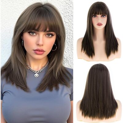 Dsimeig Womens Short Brown Wigs With Bangs Shoulder Length Straight Wig Natural Synthet Dsimeig Womens Short Brown Wigs With Bangs Shoulder Length Straight Wig Natural Synthet