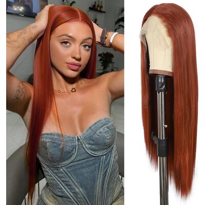 Somiarik Wear And Go Glueless Lace Front Wig 13×6 Copper Red Synthetic Natural Straight Somiarik Wear And Go Glueless Lace Front Wig 13×6 Copper Red Synthetic Natural Straight