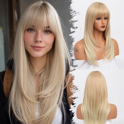 Essiontech 613 Blonde Wig With Bangs Long Wavy Straight Wig With Layered Hair Synthetic He Essiontech 613 Blonde Wig With Bangs Long Wavy Straight Wig With Layered Hair Synthetic He