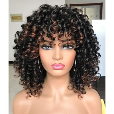 Lizzyhair Short Curly Afro Wigs With Bangs For Black Women African Synthetic Glueless Hea Lizzyhair Short Curly Afro Wigs With Bangs For Black Women African Synthetic Glueless Hea