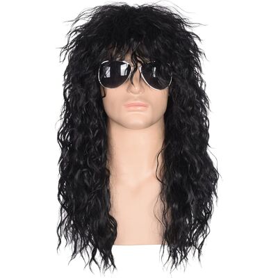 Morvally Men’s 80s Style Long Black Curly Hair Wig Glam Rock-Rocker Wig Perfe Morvally Men’s 80s Style Long Black Curly Hair Wig Glam Rock-Rocker Wig Perfe