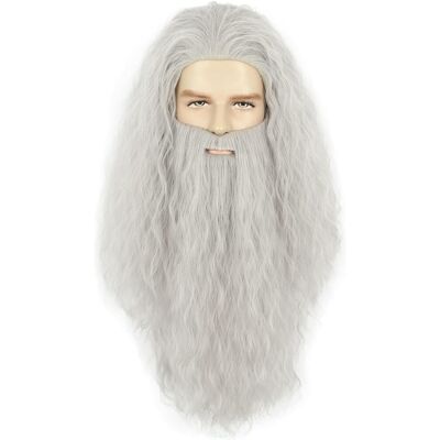 Yuehong Men Long Grey Curly Big Beard Wig Film Anime Cosplay Costume Hair Heat Yuehong Men Long Grey Curly Big Beard Wig Film Anime Cosplay Costume Hair Heat