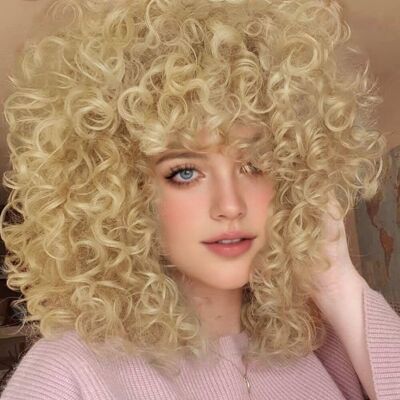 Salaibs Blonde Afro Wigs For Black Women With Bangs Short Curly Kinky Wigs Fluf Salaibs Blonde Afro Wigs For Black Women With Bangs Short Curly Kinky Wigs Fluf