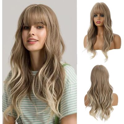 oufei Oufei 24 Inches Ash Blonde Wigs With Bangs For Women Natural Synthetic Wavy Wig oufei Oufei 24 Inches Ash Blonde Wigs With Bangs For Women Natural Synthetic Wavy Wig