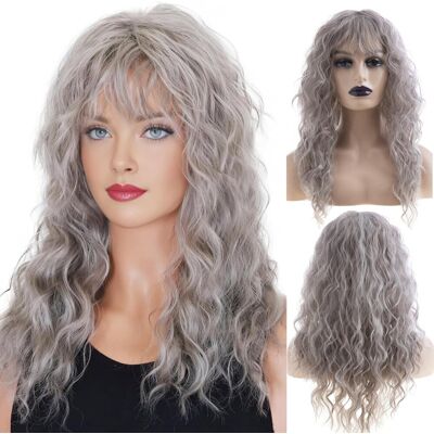 Qnbiar Long Curly Wavy Women Wig With Bangs Synthetic Heat Resistant Halloween Cosplay Qnbiar Long Curly Wavy Women Wig With Bangs Synthetic Heat Resistant Halloween Cosplay