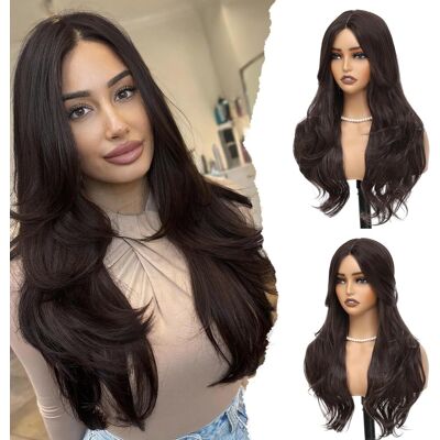 Buppler Mocha Brown Wig 26 Inch Curtain Bangs Wigs For Women Long Wavy Layered Syntheti Buppler Mocha Brown Wig 26 Inch Curtain Bangs Wigs For Women Long Wavy Layered Syntheti