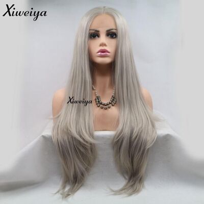 Xiweiya Silver Grey Natural Straight Hair Lace Front Wig Platinum Blonde Synthe Xiweiya Silver Grey Natural Straight Hair Lace Front Wig Platinum Blonde Synthe