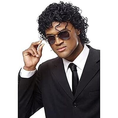 Qnbiar Mens Short Curly Wig Black Synthetic Rocker Wig California Halloween Costume Cu Qnbiar Mens Short Curly Wig Black Synthetic Rocker Wig California Halloween Costume Cu