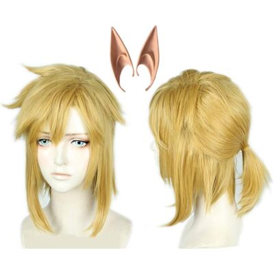 Linfairy Short Blonde Wig Halloween Cosplay Wig For Men Braid With Two Elf Ear Linfairy Short Blonde Wig Halloween Cosplay Wig For Men Braid With Two Elf Ear