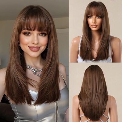 Testar Dark Honey Brown Wig, Medium, 22in, Straight, Heat Resistant, Breathable Testar Dark Honey Brown Wig, Medium, 22in, Straight, Heat Resistant, Breathable