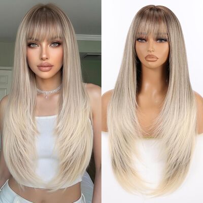 Allbell Ombre Gray Wigs For Women Long Straight Layered Wig With Bangs 26 Inch Allbell Ombre Gray Wigs For Women Long Straight Layered Wig With Bangs 26 Inch
