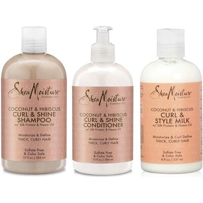 Shea Moisture Shea Coconut Hibiscus Curl & Shine Shamp, Cond And Style Milk (Set Of 3) Shea Moisture Shea Coconut Hibiscus Curl & Shine Shamp, Cond And Style Milk (Set Of 3)