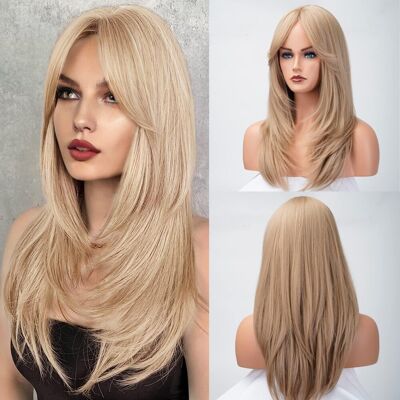 Essiontech Long Straight Dark Blonde Wig With Bangs For Women'S Layered Synthetic Wig - Na Essiontech Long Straight Dark Blonde Wig With Bangs For Women'S Layered Synthetic Wig - Na