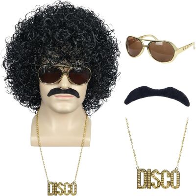 Yuehong Black Curly Fluffy Jumbo 70s Afro Wig 80s Rocker Disco Party Costume Ha Yuehong Black Curly Fluffy Jumbo 70s Afro Wig 80s Rocker Disco Party Costume Ha