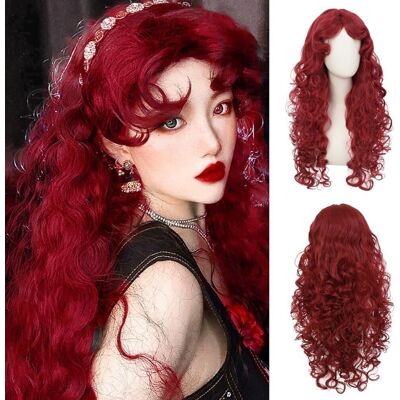 Siudus Red Long Curly Wig For Women With Bang Dark Red Queen Princess Synthetic Prince Siudus Red Long Curly Wig For Women With Bang Dark Red Queen Princess Synthetic Prince