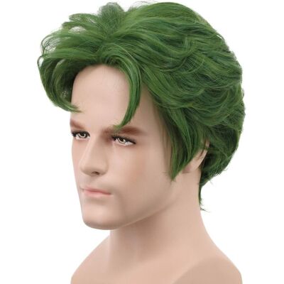 Yuehong Men Short Green Wig Film Anime Cosplay Costume Hair Heat Resistant Synt Yuehong Men Short Green Wig Film Anime Cosplay Costume Hair Heat Resistant Synt
