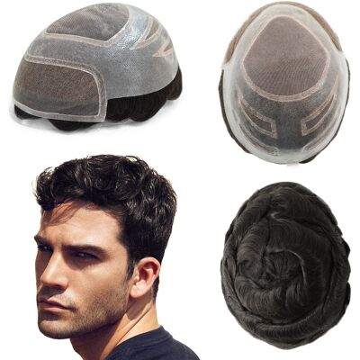 Hair Nature Mens Toupee Hair Replacement System Lace Front Fine Mono Wig Human Hairpiece #1b Hair Nature Mens Toupee Hair Replacement System Lace Front Fine Mono Wig Human Hairpiece #1b