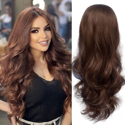 Siddiuop Half Wig Long Wavy Reddish Brown Wig 3/4 Full Head Curly Half Wigs Clips In On Siddiuop Half Wig Long Wavy Reddish Brown Wig 3/4 Full Head Curly Half Wigs Clips In On
