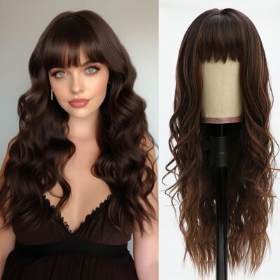 Essiontech Long Chocolate Brown Wig With Bangs Dark Brown Wigs For Women Long Wavy Hair Wi Essiontech Long Chocolate Brown Wig With Bangs Dark Brown Wigs For Women Long Wavy Hair Wi