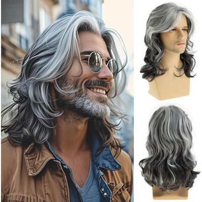 Dsimeig Long Wavy Grey Wigs For Men Synthetic Layered Wavy Cosplay Party Dsimeig Long Wavy Grey Wigs For Men Synthetic Layered Wavy Cosplay Party