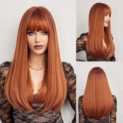 Haircube Auburn Wig With Bangs Long Hair With Bangs Red Hair Natural Appearance Haircube Auburn Wig With Bangs Long Hair With Bangs Red Hair Natural Appearance