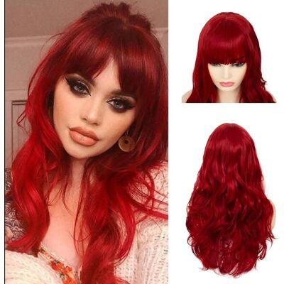 Siudus Red Curly Wig With Bangs Womens Long Wavy Synthetic Heat Resistant Fiber Siudus Red Curly Wig With Bangs Womens Long Wavy Synthetic Heat Resistant Fiber