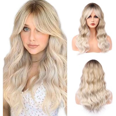Fulang Hair Long Omber Blond Wigs With Bangs For Women Synthetic Hair Heat Resi Fulang Hair Long Omber Blond Wigs With Bangs For Women Synthetic Hair Heat Resi