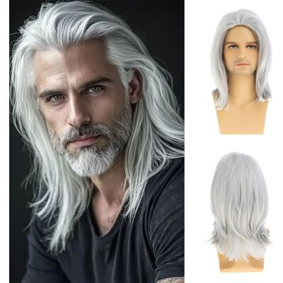 Dsimeig Short White Wavy Wig For Men Middle Part Layered Synthetic Heat Resistant Hair Dsimeig Short White Wavy Wig For Men Middle Part Layered Synthetic Heat Resistant Hair