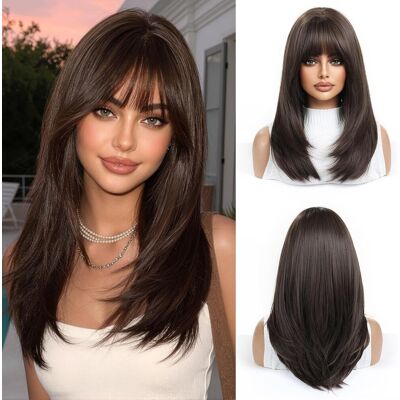 Esmee Long Straight Black Brown Wigs For Women Natural Synthetic Hair Wig For D Esmee Long Straight Black Brown Wigs For Women Natural Synthetic Hair Wig For D