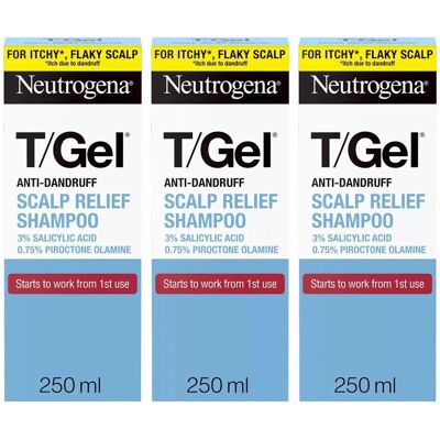 Neutrogena T/gel Anti-Dandruff Scalp Relief Shampoo Itchy Hair Treat 3 X 250ml Neutrogena T/gel Anti-Dandruff Scalp Relief Shampoo Itchy Hair Treat 3 X 250ml