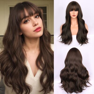 Fulang Hair Long Dark Brown Wigs For Women Long Curly Wigs With Bangs Synthetic Fulang Hair Long Dark Brown Wigs For Women Long Curly Wigs With Bangs Synthetic