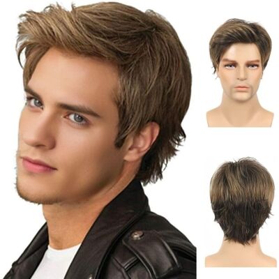 salaibs Salaibs Mens Brown Short Wig Side Part Natural Looking Hair Wigs Synthetic Fibe salaibs Salaibs Mens Brown Short Wig Side Part Natural Looking Hair Wigs Synthetic Fibe