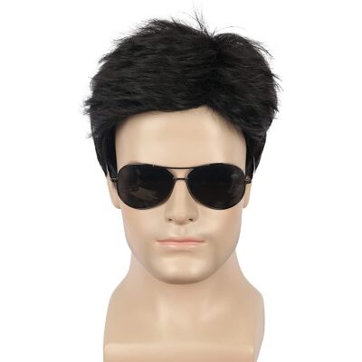 Yuehong Men Short Black Wig Film Cosplay Costume Hair Heat Resistant Synthetic Yuehong Men Short Black Wig Film Cosplay Costume Hair Heat Resistant Synthetic