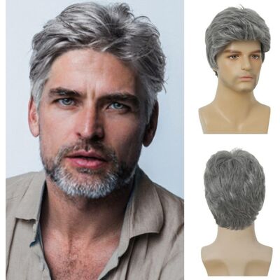 Siudus Grey Short Wigs For Men Side Part Natural Synthetic Fiber Guy Male Hair Wig For Siudus Grey Short Wigs For Men Side Part Natural Synthetic Fiber Guy Male Hair Wig For