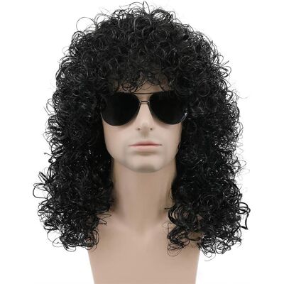 Karlery 70s 80s Rocker Mullet Afro Wig Mens Long Curly Black Wig Halloween Part Karlery 70s 80s Rocker Mullet Afro Wig Mens Long Curly Black Wig Halloween Part