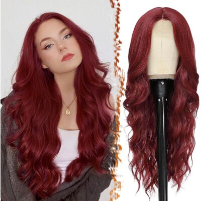 Barsdar Long Wavy Red Wig, 26 Inch Middle Part Curly Wavy, Lace Front Natural L Barsdar Long Wavy Red Wig, 26 Inch Middle Part Curly Wavy, Lace Front Natural L