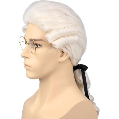 Bettecos Mens Judge Colonial Wig With Glasses Long White Powdered Wavy Wig Washington Co Bettecos Mens Judge Colonial Wig With Glasses Long White Powdered Wavy Wig Washington Co