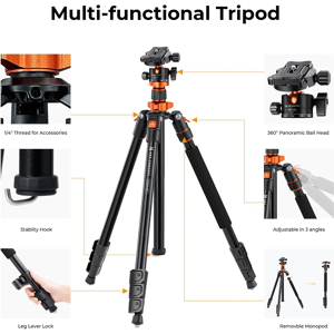 K&f Concept 79\" Camera Tripod, Compact Tripod & Monopod With Ball Head, 1/4\" 23\ K&f Concept 79\" Camera Tripod, Compact Tripod & Monopod With Ball Head, 1/4\" 23\