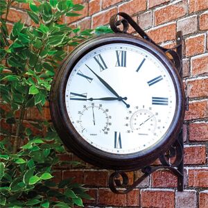Sthelens Double Sided Vintage Station Clock Outdoor With Thermometer & Hygrometer Bronze Sthelens Double Sided Vintage Station Clock Outdoor With Thermometer & Hygrometer Bronze